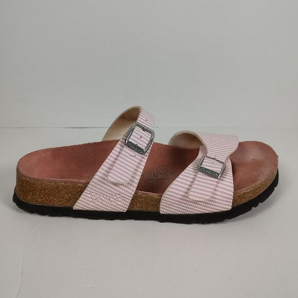 Birkenstock Birkis Aziza pink stripe causal glam strap sandals womens 6-6.5 (37) - Picture 1 of 8